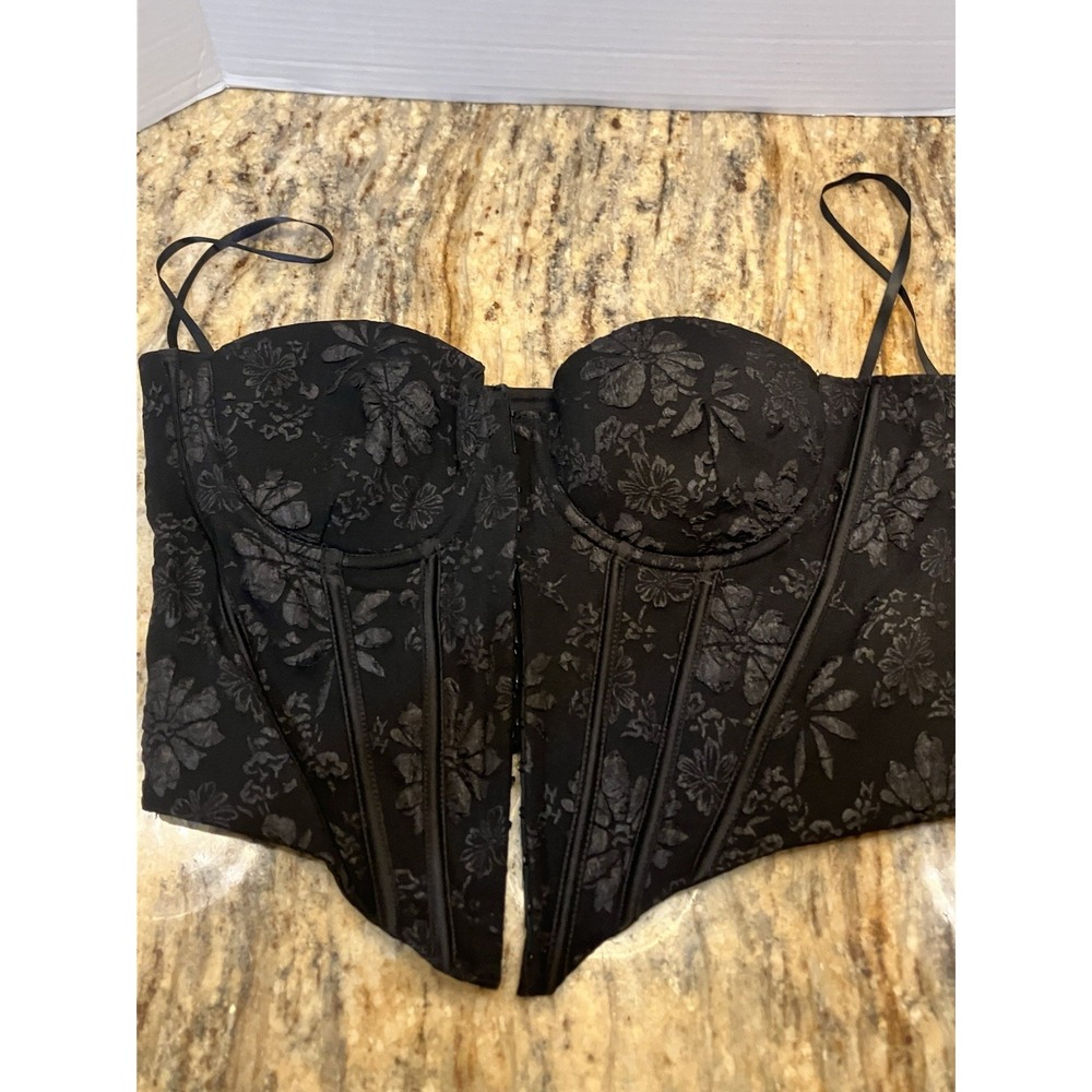 Windsor Black Floral Jacquard Hook & Eye Corset Top Romantic Sexy Bustier XL
